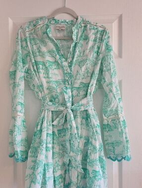Miss June Green Toile Tie-Waist Dress